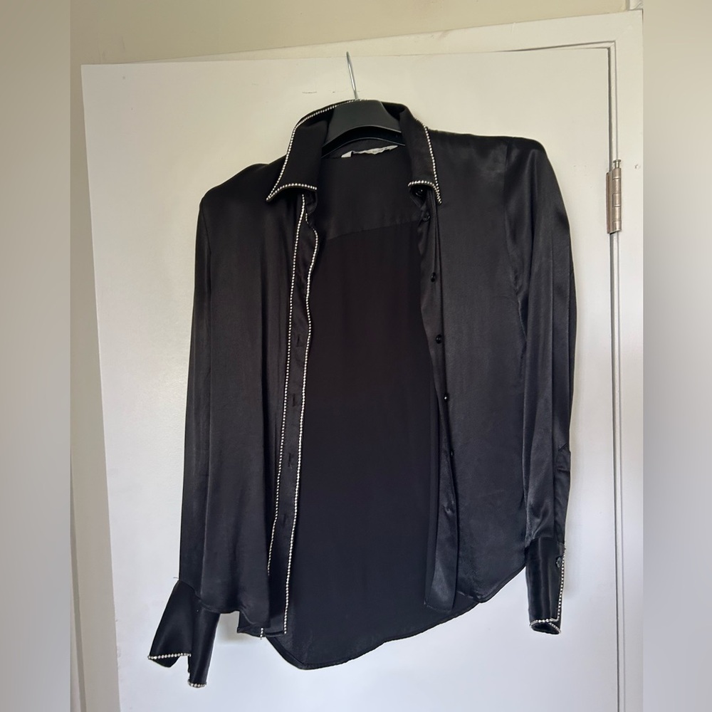 Zara Satin Effect Rhinestone Trim Blouse - Very Gently Used - size Small - Picture 7 of 8